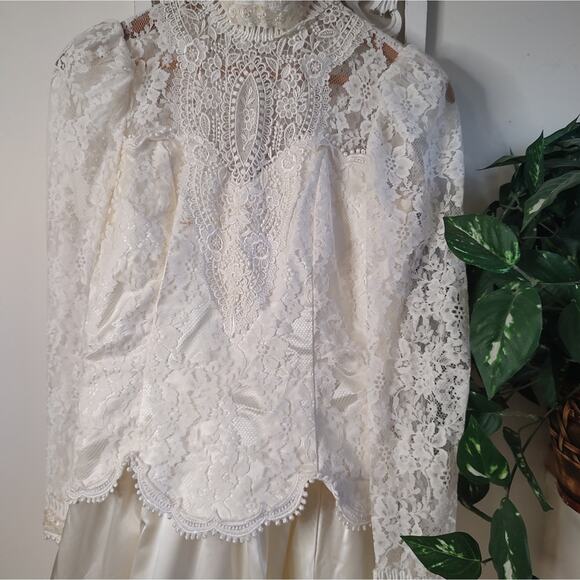 Vintage Jessica McClintock Wedding Gown Lace Bodice Satin Skirt Size 8 - Picture 3 of 16